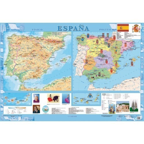 Espana (Іспанія) м-б 1:1 600 000. Навчальна карта картон...