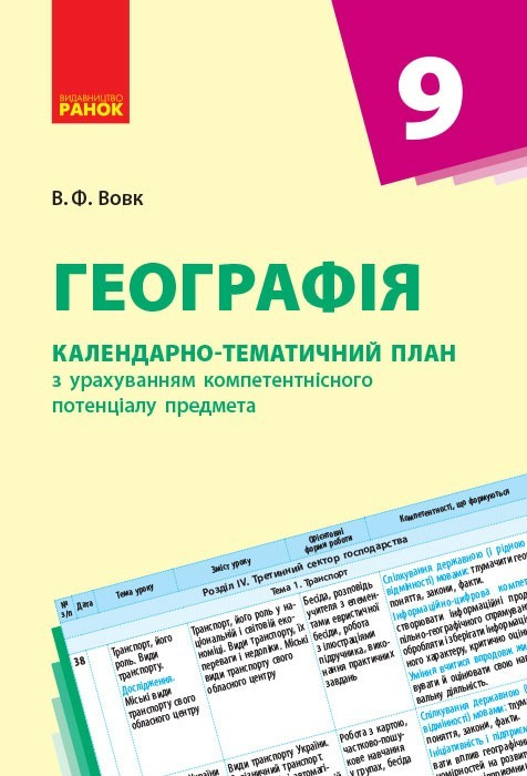 Обкладинка Географія. 9 клас. Календарно-тематичний план
