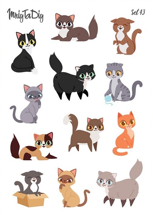 Стікер лист з наклейками Set 43 Котики
