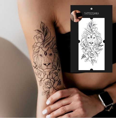 Тату "Лев із квітами"
