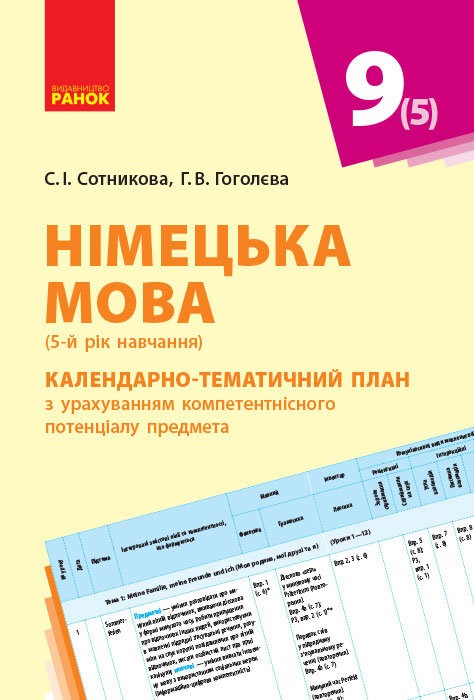 Обкладинка Календарно-тематичний план Німецька мова 9 (5) клас (Укр) Нова програма