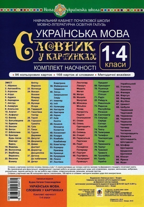 Обкладинка Українська мова. 1-4 класи. Словник у картинках. Комплект наочності. Навчальний кабінет початкової школи