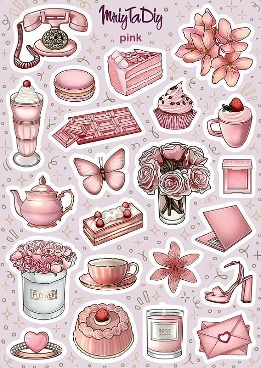 Стікер лист з наклейками "PINK"