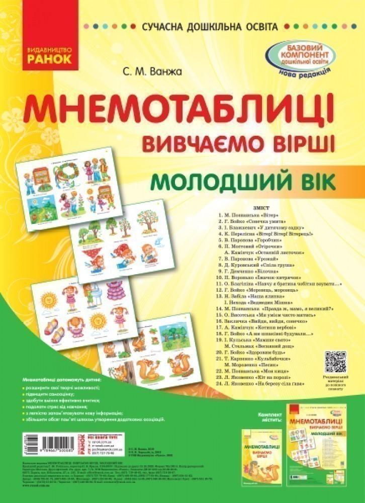 Обкладинка Мнемотаблиці. Вивчення віршів. Молодший вік (плакати) Сучасна дошкільна освіта