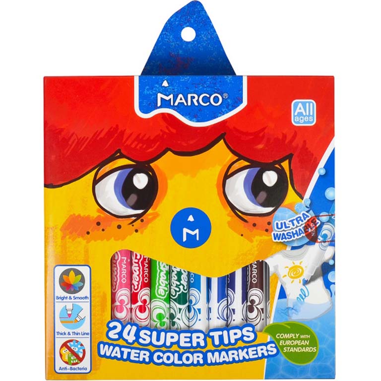 Фломастери Marco 1632-24CB 24кол 1мм Джамбо Super Washable...