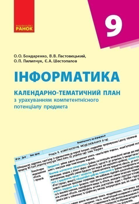 Обкладинка Інформатика. 9 клас: Календарно-тематичний план з урахуванням компетентнісного потенціалу предмета