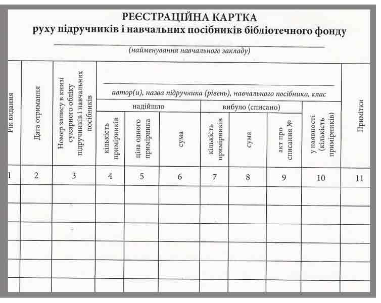 ШД. Реєстраційна картка руху підручників і навч. посібників...