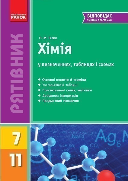 Обкладинка видання Хімія у визначеннях, таблицях і схемах. 7-11 клас