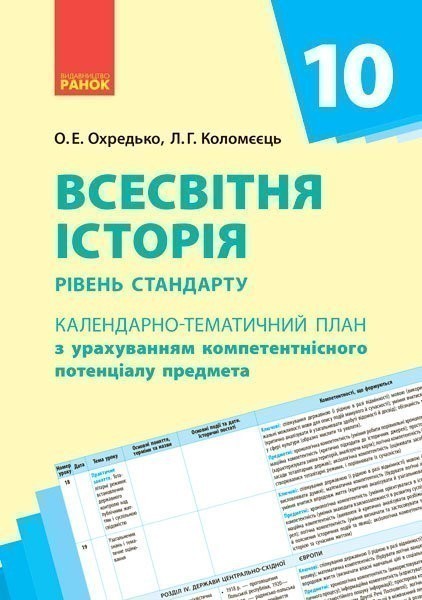 Обкладинка видання Всесвітня історія. Календарно-тематичне планування. 10 клас. Рівень стандарту